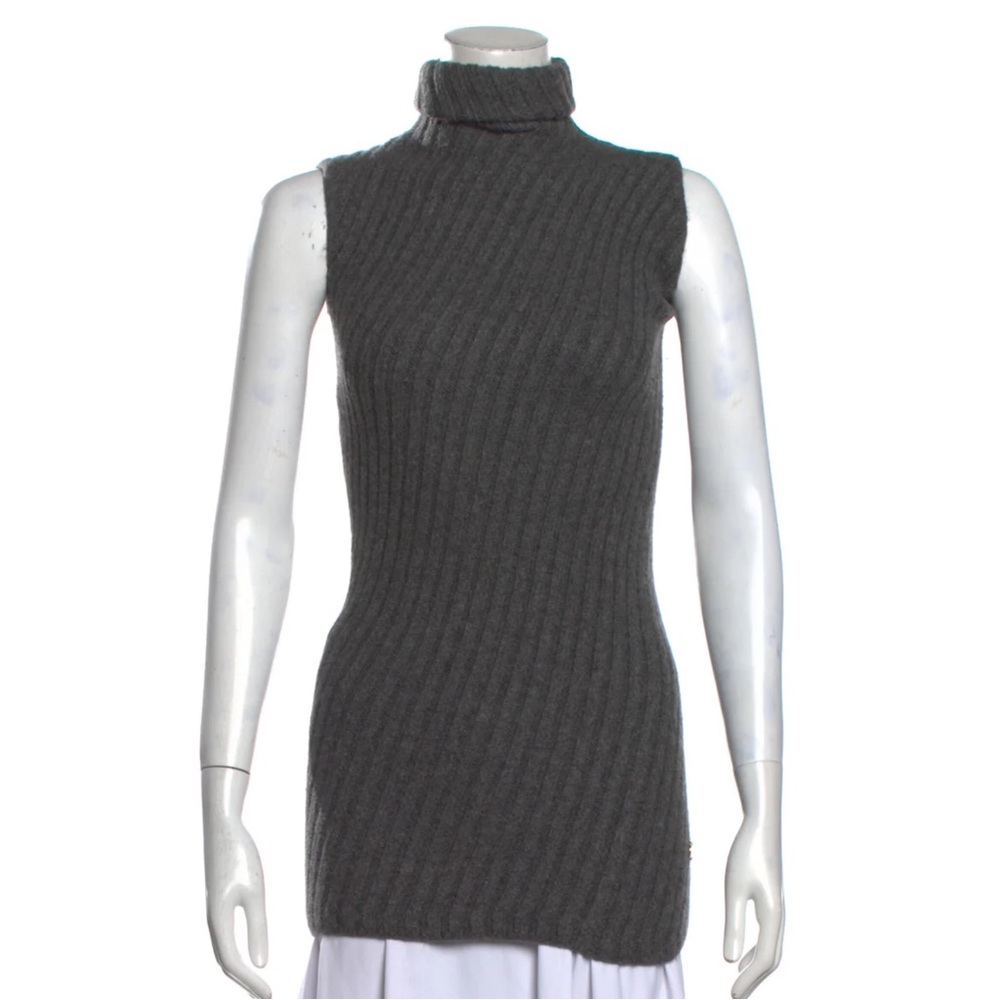 SOLD❣️Vintage Gucci Grey Rib Knit Turtleneck Sleeveless Dress/Vest